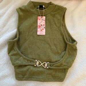 SHEIN Olive Green Tank Top with Metal Detail